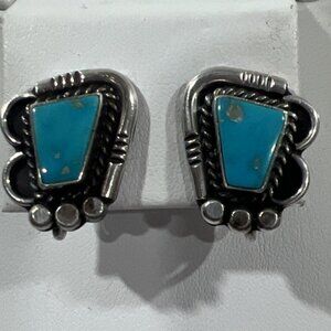 Navajo Signed Turquoise Sterling screw clip Post  Earrings Bennie Ration